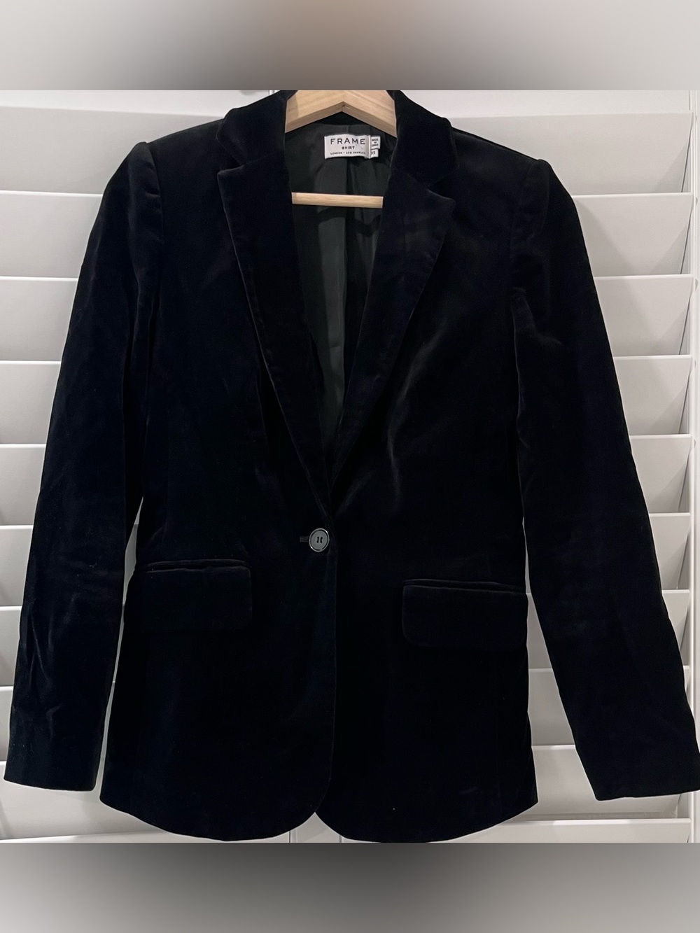 FRAME Black Velvet Tailored Blazer Jacket Single Button XS